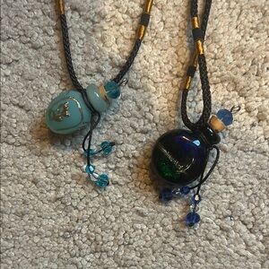 Blue and Green Glass Pendant Necklaces